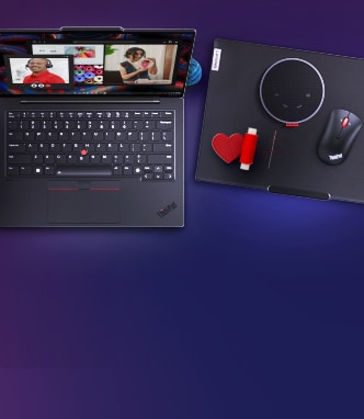 ThinkPad X1 Carbon laptop with audio speaker and ThinkPad mouse