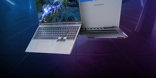 Legion 5i Pro laptops shown floating back to back
