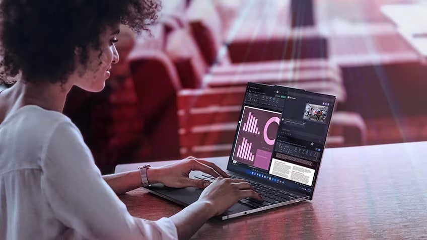 A woman using her laptop.