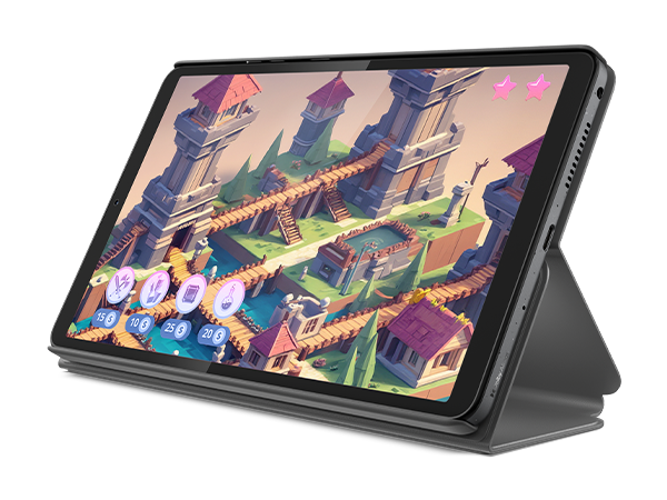 טאבלט 8.7 Tab One מבית Lenovo Lenovo Tab One tablet – front-left view, horizontally oriented, Luna Grey,