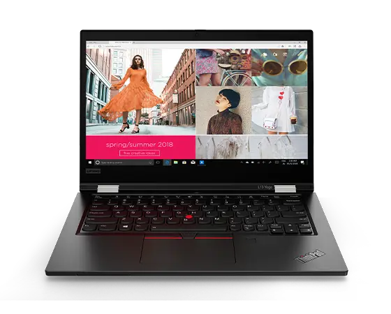 Vue avant du thinkpad L13 yoga noir ouvert