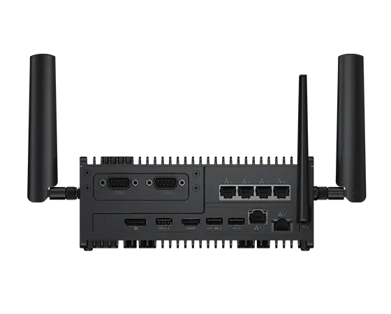 Shown with optional Intel I-350 T4 quad ethernet card and Intel 9560 wireless card and antennas