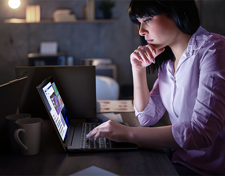 Sharp, vivid eyesafe certified display options make reading, reviewing, and creating easier on the Lenovo ThinkPad E16 Gen 4 (16″ AMD) laptop.