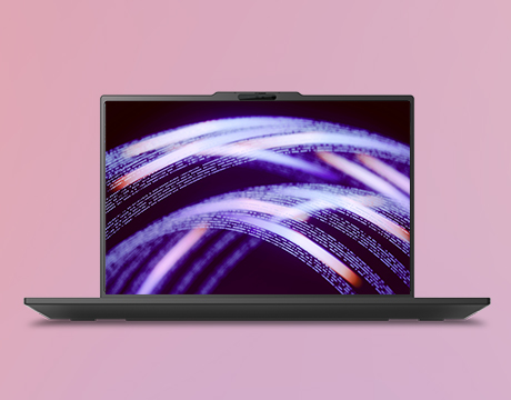 Front view of the Lenovo ThinkPad P16s i Gen 5 (Intel) mobile workstation with glowing abstract lines on screen.