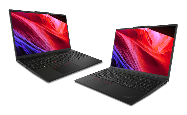 Two sleek Lenovo ThinkPad P16s i Gen 5 (Intel) mobile workstations with vibrant screens.