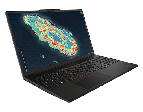 Angled front view highlighting slim design and expansive display on Lenovo ThinkPad P16s Gen 5 (16″ AMD) Mobile Workstation.