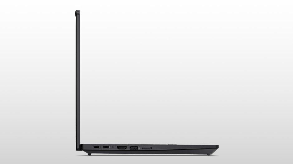 Side view of Lenovo ThinkPad P14s Gen 7 (14" AMD) mobile workstation, focusing its left side ports & slim profile.