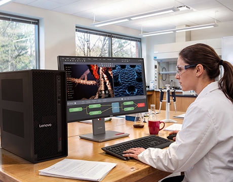 Designed for healthcare & life sciences workflows, the Lenovo ThinkStation P4 (AMD) Tower Workstation.