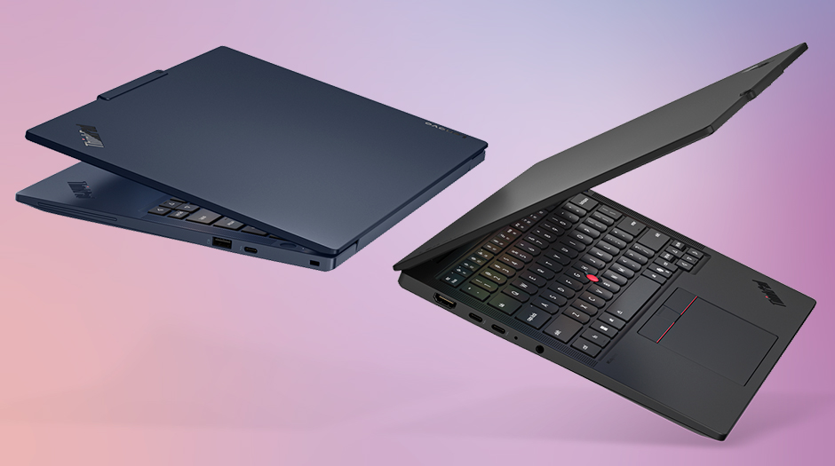 Lenovo ThinkPad T14s Gen 7 (14” Intel) 筆記型電腦的 Cosmic Blue 和 Eclipse Black 型號。
