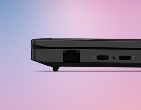 Cropped closeup of ethernet port & 2 Thunderbolt 4 ports for speedy data transfers on the Lenovo ThinkPad L14 Gen 7 (14" Intel) laptop.