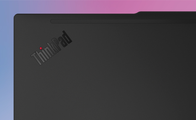 Closeup of the ThinkPad logo on the top left corner of the Lenovo ThinkPad L14 Gen 7 (14" Intel) laptop.