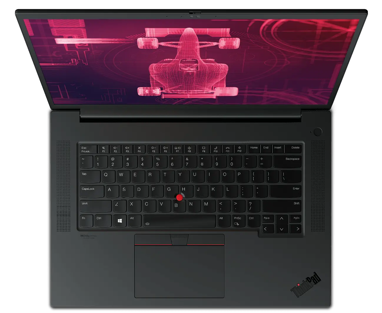 Lenovo ThinkPad with an F1 car blueprint onscreen