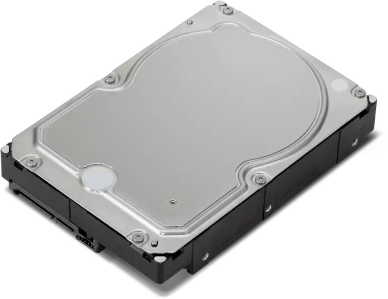 Gros plan du disque dur SATA 7200 trs/min 3,5 » compatible avec le poste de travail Lenovo ThinkStation P620, format tour.