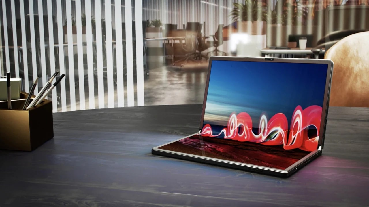 Lenovo ThinkPad X1 Fold showcasing full display open as a laptop.