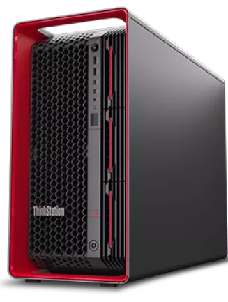 A black and redLenovo Workstation PX case from font-left angle