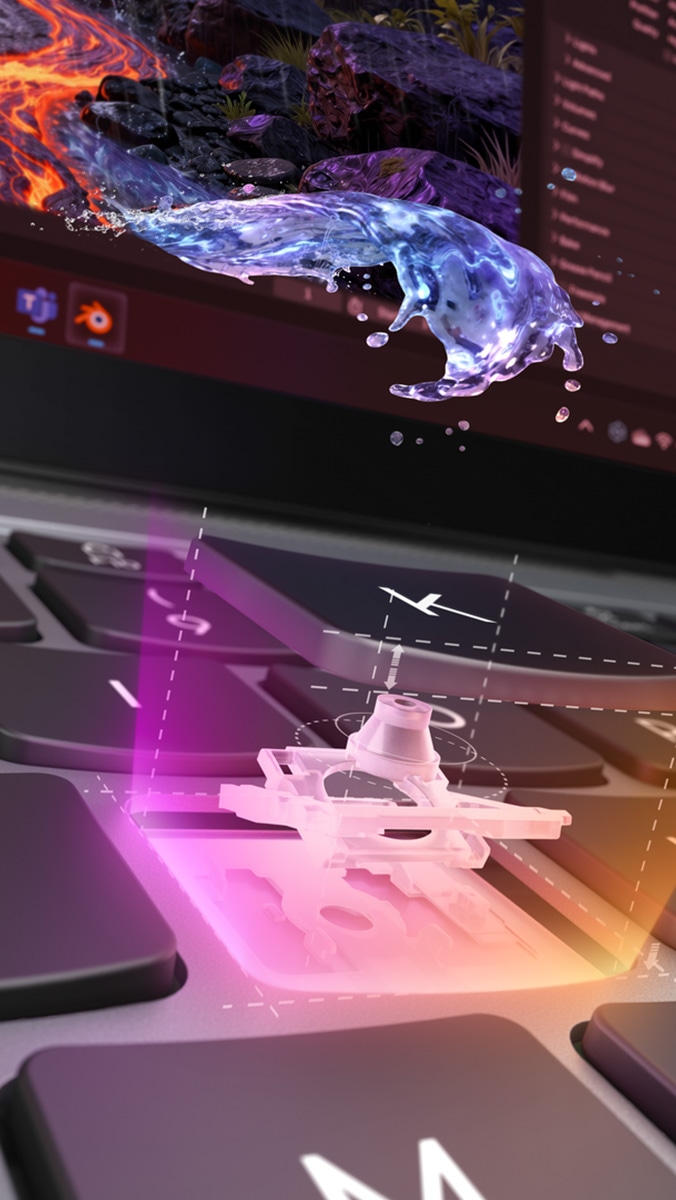 Breakout closeup of the Keyboard of a Lenovo Yoga laptop.  