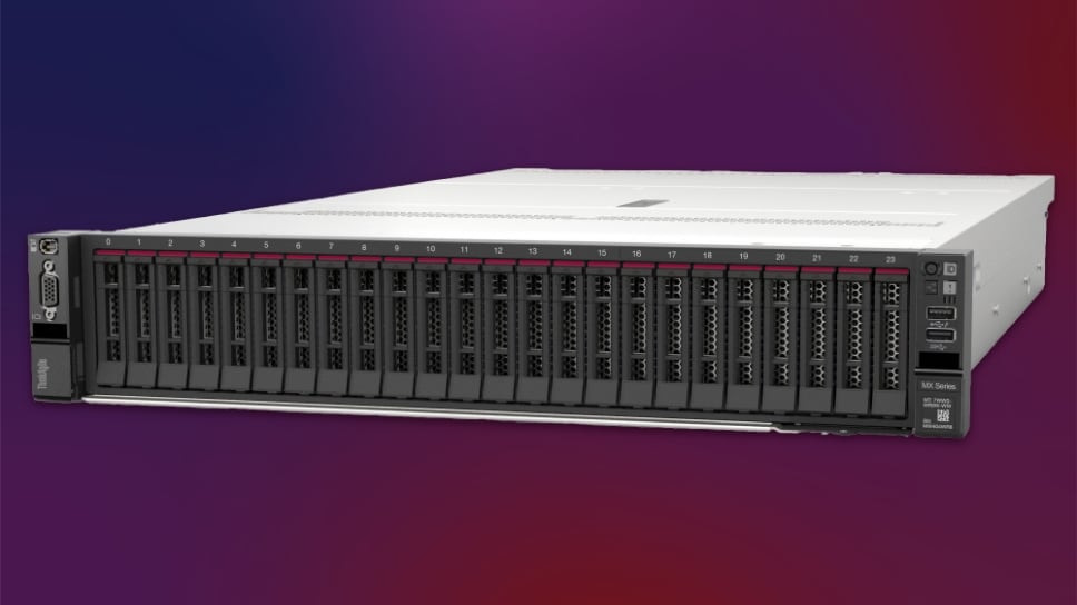 Image shows a ThinkAgile MX series server angled to the left showing its front ports.