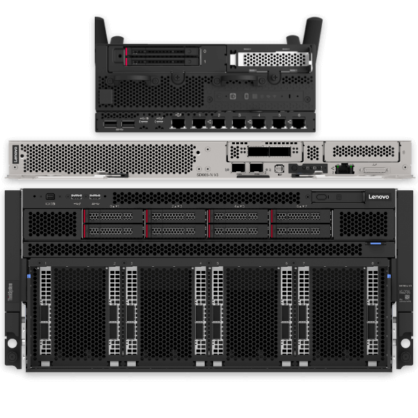 Servidores de IA da Lenovo em um data center moderno