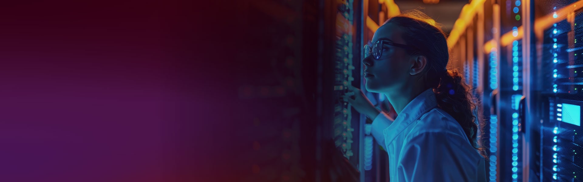 Woman working in a data center