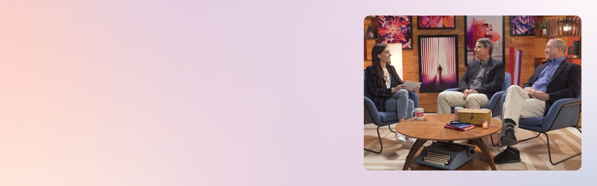 Alexa Carlin interviewing Pat Moakley and James Greene in the Lenovo Studio.