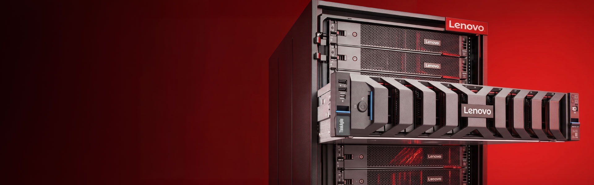 Lenovo server rack with a high-density GPU server.