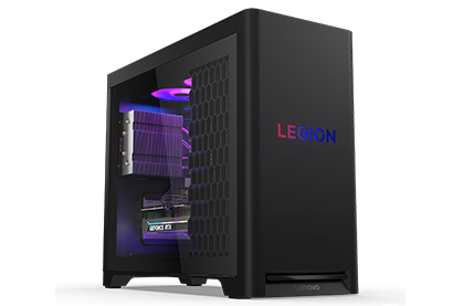 Un ordinateur de bureau Lenovo Legion Tower 5i - vue avant gauche, vertical.