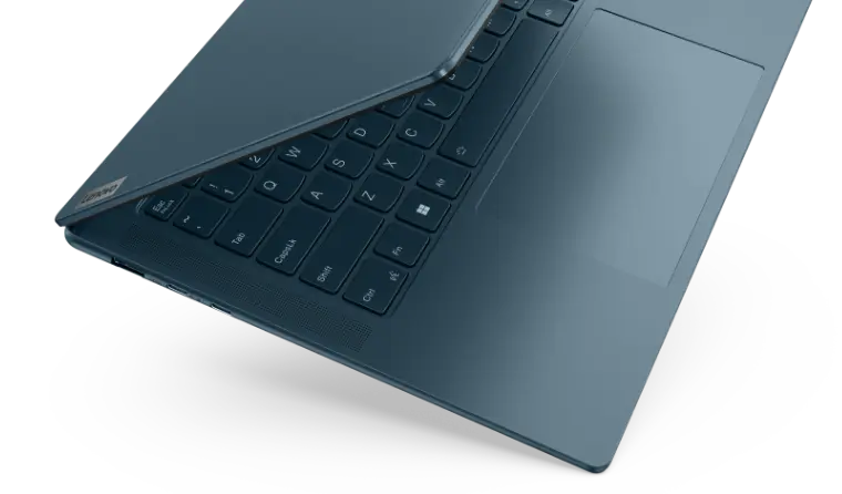Top left angle view of the Lenovo Yoga Pro 7i Gen 9 (14” Intel), partially opened