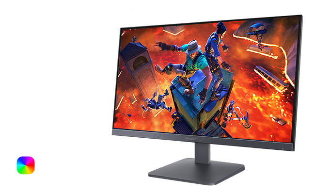 LOQ-32Q-10 monitor displaying an active video game scene with vibrant graphics and dynamic action.