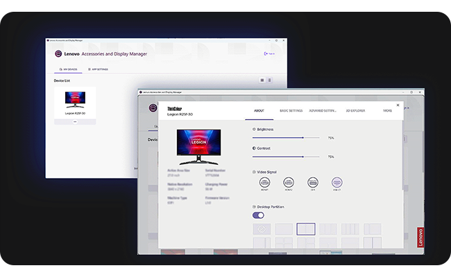 Screenshot pictures of the Lenovo Artery Software (Lenovo Display Control Center) user interface.