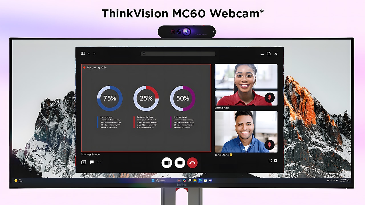 A dedicated USB port for the modular VoIP solution- thinkvision MC60 webcam* enables incredible video conferencing experiences