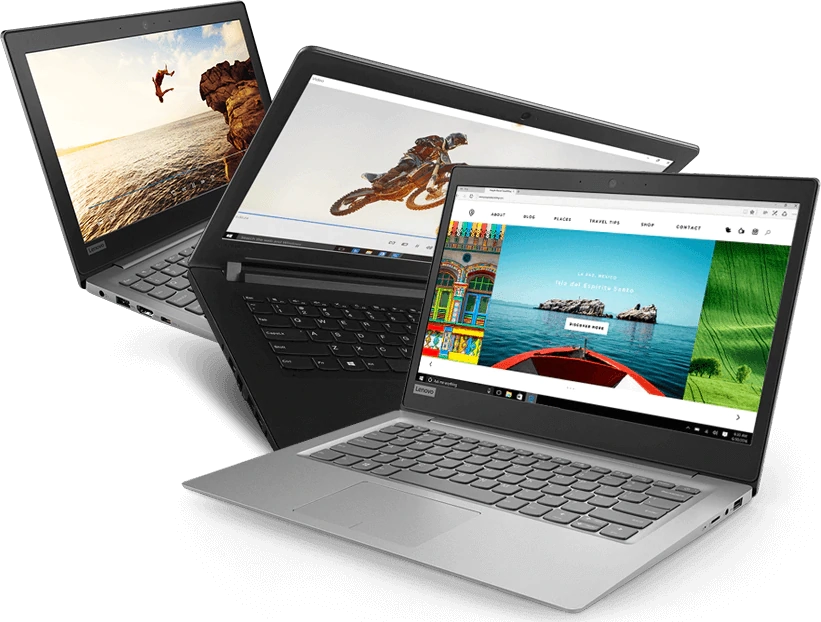 Ideapad 100 series laptops, 3 different colors.