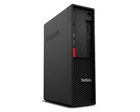 Lenovo ThinkStation P330 SFF front left side low angle view.
