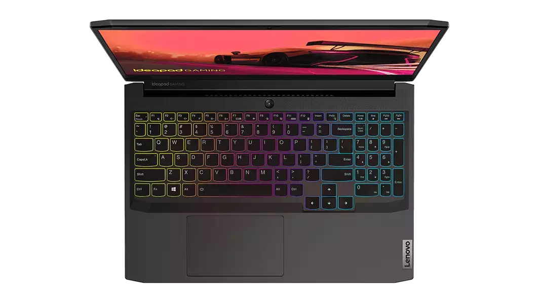 Lenovo IdeaPad Gaming 3 Gen 6 (15” AMD) laptop, top view showing keyboard and touchpad