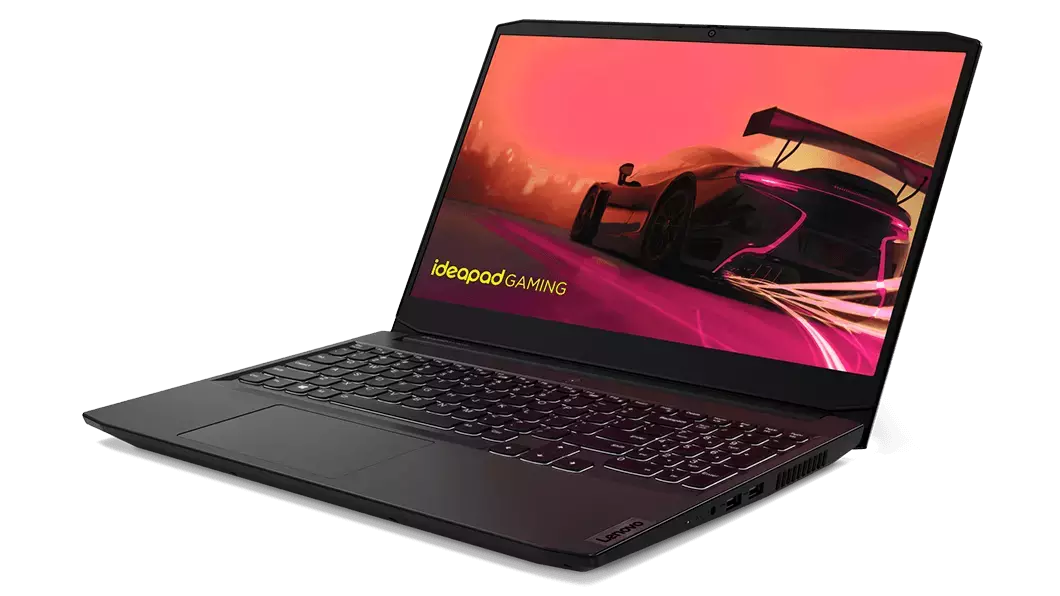 Lenovo IdeaPad Gaming 3 Gen 6 (15” AMD) laptop, right front angle view, open