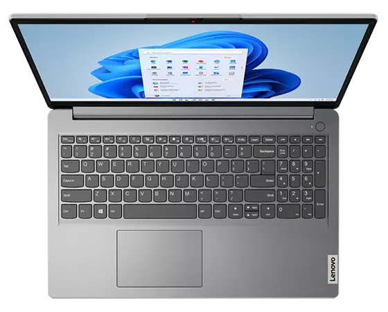 IdeaPad 1 Gen 7 (15 » AMD) ouvert, vue du dessus montrant le clavier