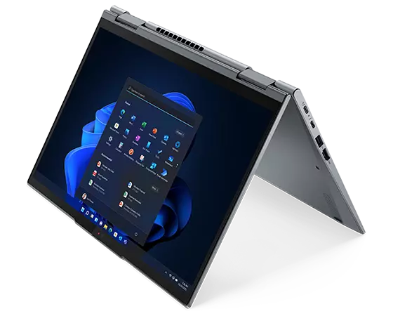 Lenovo ThinkPad X1 Yoga Gen 7 ordinateur portable 2-en-1 en mode tente.