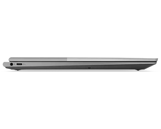Side-facing Lenovo ThinkBook Plus Gen 3, closed, showing USB-C Thunderbolt™ 4 and headphone/mic ports.