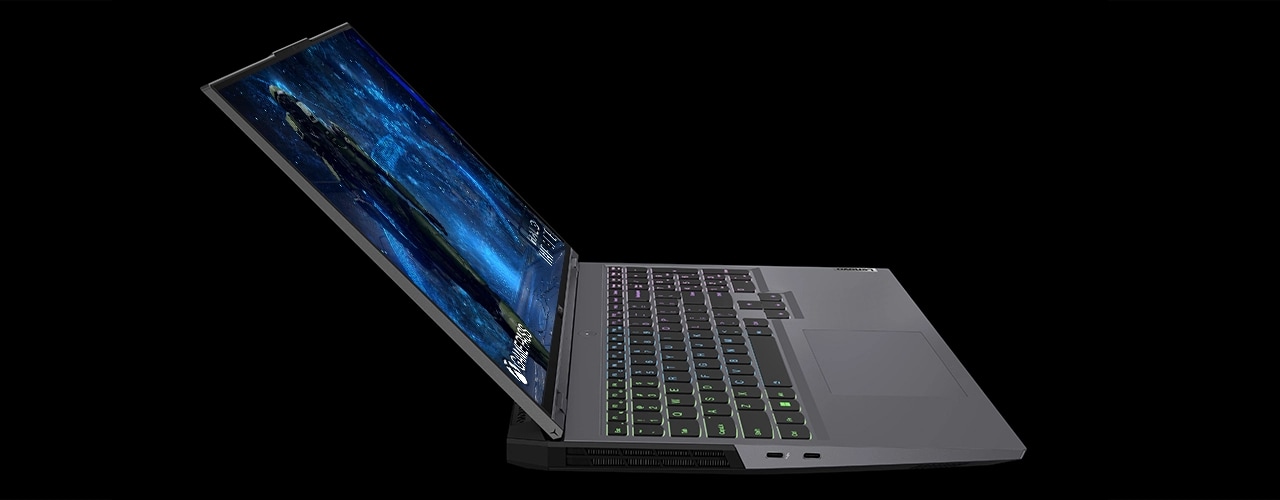 Left-side view of Lenovo Legion 5i Pro Gen 7 (16" Intel) gaming laptop, Stone Gray model