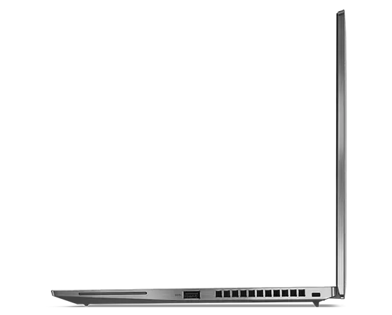 Vue de profil gauche du ThinkPad T14s (14 » AMD), ouvert à 90 degrés, montrant le bord du clavier et de l’écran
