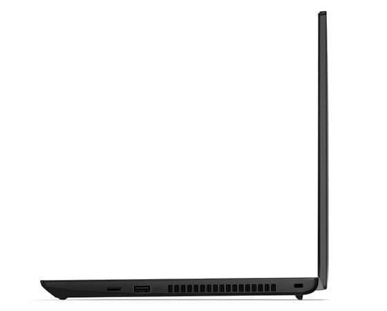 Left side view of Lenovo ThinkPad L14 Gen 3 (14” AMD), opened 90 degrees in reverse L-shape, showing edge of display and keyboard