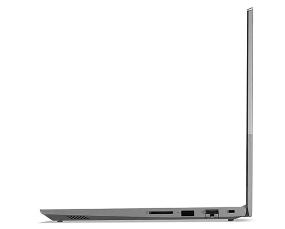 Rechterzijaanzicht van een geopende Lenovo ThinkBook 14 Gen 4-laptop (Intel)