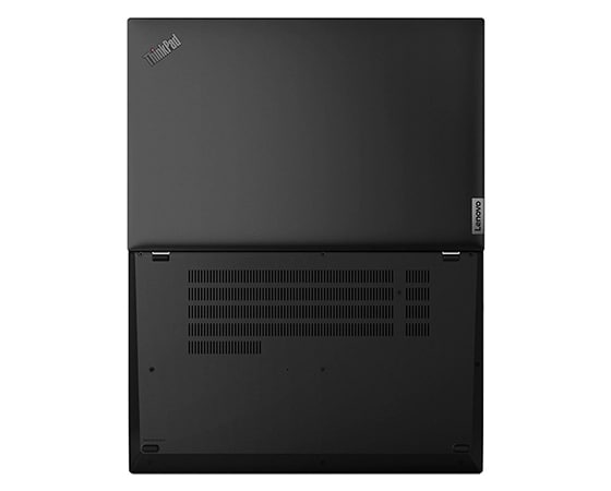 Vue aérienne du Lenovo ThinkPad L15 Gen 3 (15 » AMD), fermé, montrant le dessus et le dessous du boîtier