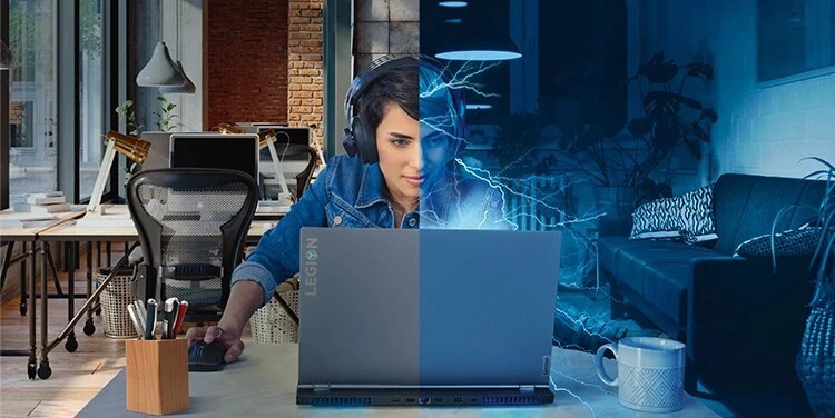 Woman gaming on Legion laptop