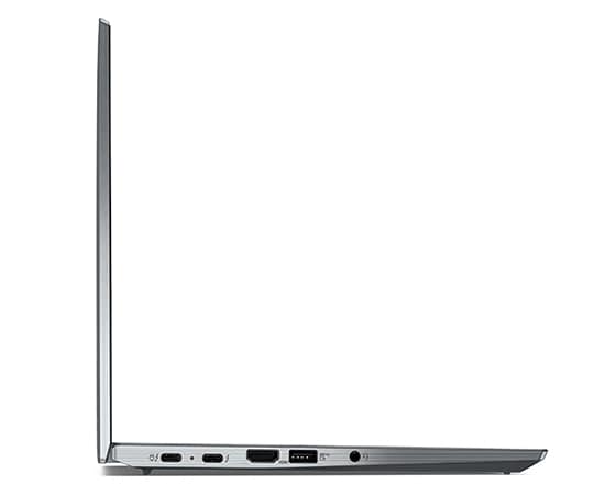 Left side profile of ThinkPad X13 Gen 3 (13" Intel), opened 90 degrees, showing thinness and ports
