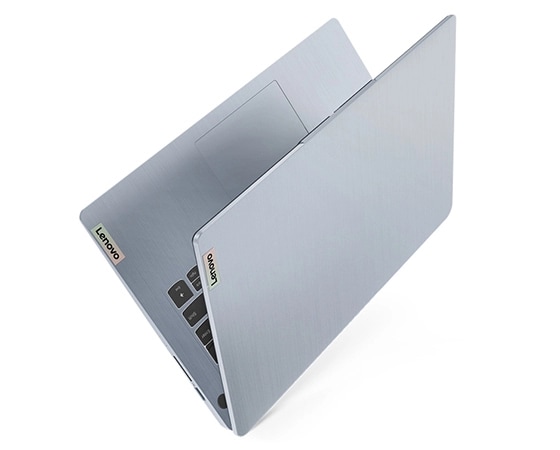 Back side view of Lenovo IdeaPad 3 Gen 7 14” AMD open 45 degrees, pointing skyward and angled to the left to showcase thin and light design.