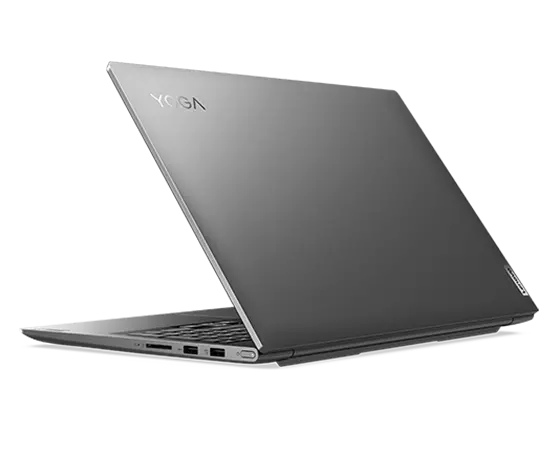 Yoga Slim 7i Pro Gen 7 Notebook, Ansicht von hinten links, mit Blick auf Tastatur und seitliche Anschlüsse