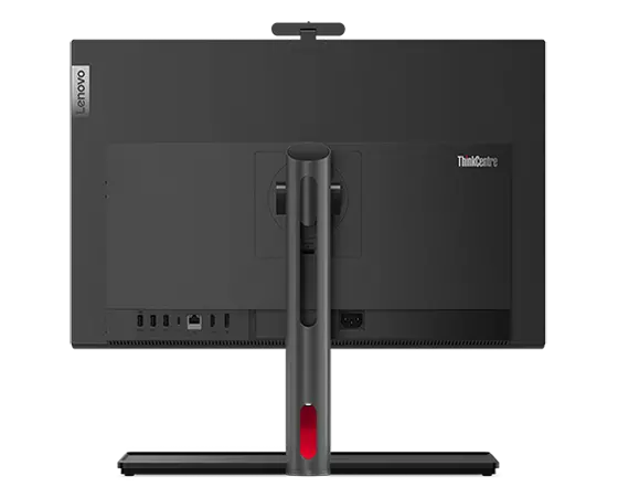 Rear view of Lenovo ThinkCentre M90a Pro Gen 3 AIO (23" Intel), showing ports and clutter-free cord management base.