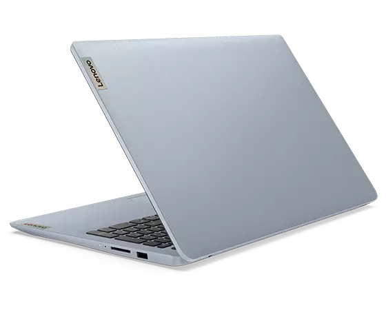Vista del portátil IdeaPad 3i de 7.ª generación en color Misty Blue, ligeramente abierto, girado hacia la izquierda