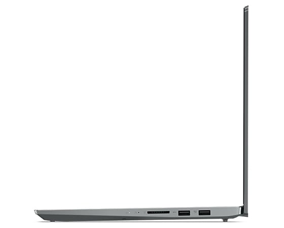 Vista laterale sinistra del notebook Lenovo IdeaPad 5i di settima generazione, posizionato verticalmente.