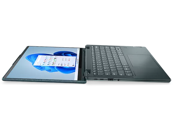 Profile view of Lenovo Yoga 6 Gen 7 convertible laptop open 180 degrees.